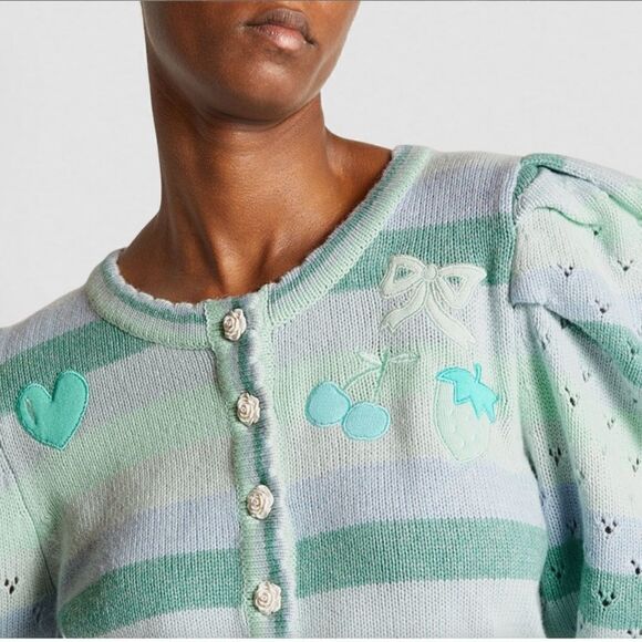 NWT LoveShackFancy Vesper Cropped Cardigan Mint Julep Multi Size Medium - Picture 3 of 16